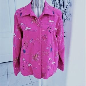 Graff Asian Embroidered Design Jacket Shacket Pockets Metallic PM Pink